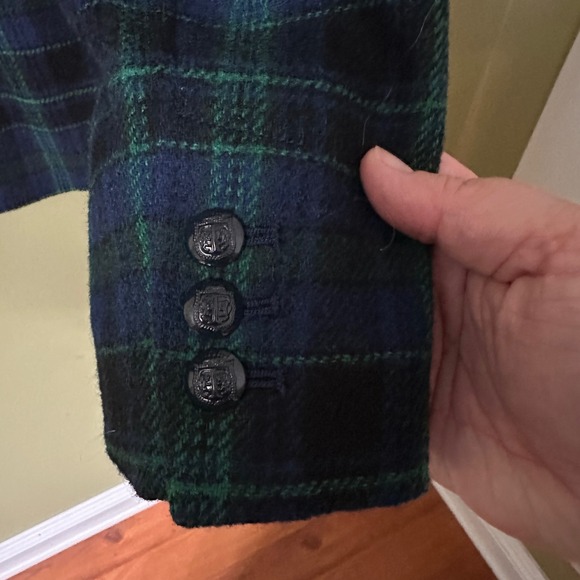Talbots Plaid Blazer Jacket Sz 14 Blue Green 48% Wool Blend Tartan Plaid - Picture 8 of 9